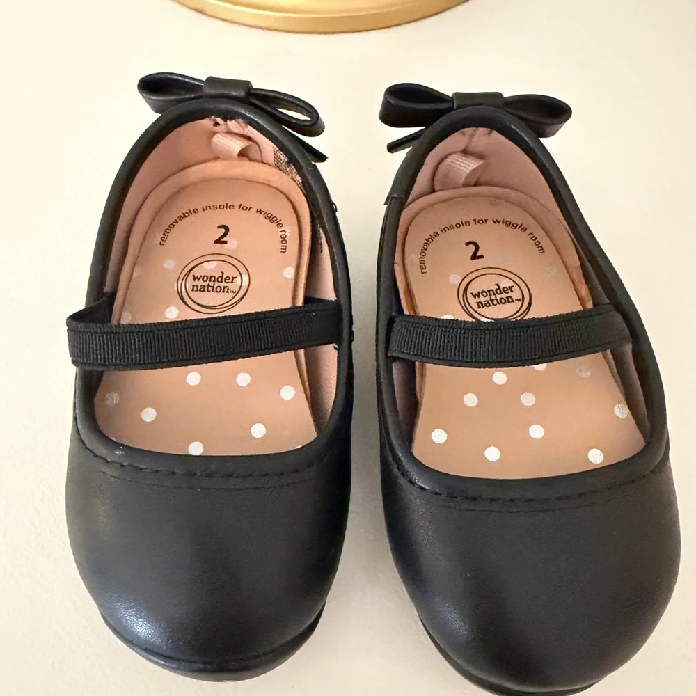 Wonder Nation Black Baby Girl Bow Mary Jane Flats